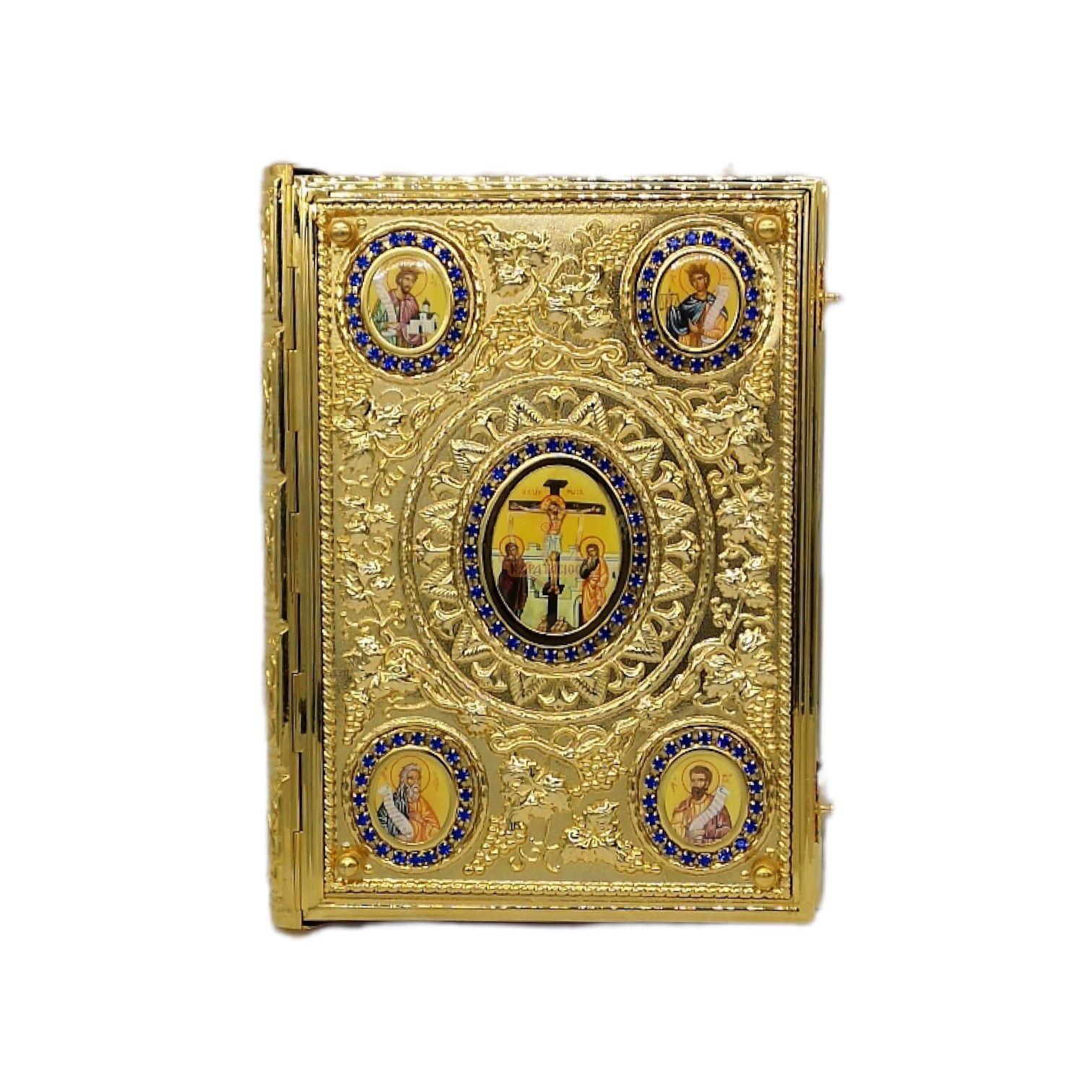 ΕΠΙΧΡΥΣΟ ΕΥΑΓΓΕΛΙΟ ΣΤΟΛΙΣΜΕΝΟ ΜΕ ΜΠΛΕ ΠΕΤΡΑΔΙΑ ΚΑΙ ΠΕΡΙΜΕΤΡΙΚΕΣ ΕΙΚΟΝΕΣ - Image 2